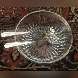 Italian Genuine Crystal Salad Bowl with Silver Plated Servers (Leonard)